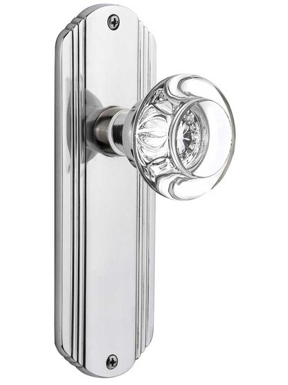 Streamline Deco Door Set with Round Crystal Glass Knobs in Polished Chrome.